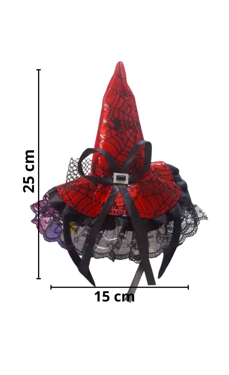 TIARA CHAPEU BRUXA VERMELHO/PRETO